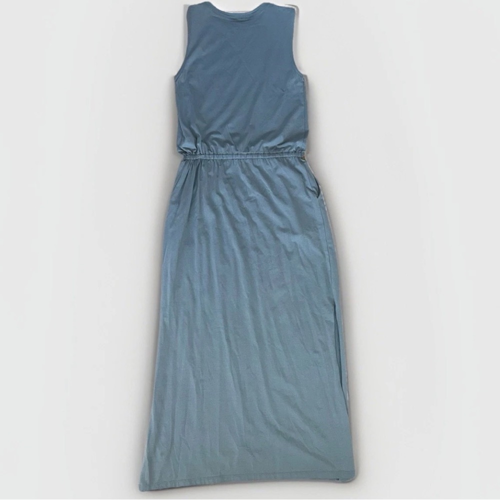 Pact Organic Cotton Relaxed Slub Tank Maxi Dress Small Side Slits Pockets Slate - Picture 8 of 8